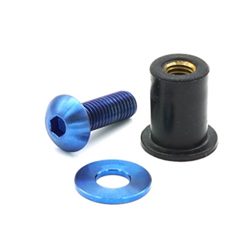 Dress Up Bolts Titanium Body Kit Hardware - M5 x .8 x 15mm Button Head Bolt with 15mm Well Nut - Combo 5 (Blue)