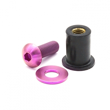 Dress Up Bolts Titanium Body Kit Hardware - M5 x .8 x 15mm Button Head Bolt with 15mm Well Nut - Combo 5 (Purple)