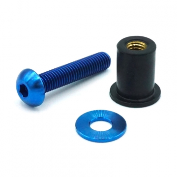 Dress Up Bolts Body Kit Hardware - M5 x .8 x 25mm Titanium Button Head Bolt with 15mm Well Nut - Combo 3 (Blue)