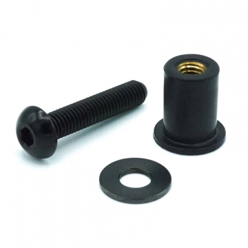 Dress Up Bolts Body Kit Hardware - M5 x .8 x 25mm Titanium Button Head Bolt with 15mm Well Nut - Combo 3 (Black)