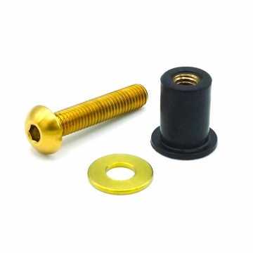 Dress Up Bolts Body Kit Hardware - M5 x .8 x 25mm Titanium Button Head Bolt with 15mm Well Nut - Combo 3 (Gold)