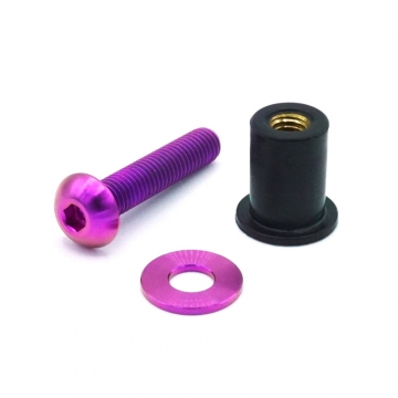 Dress Up Bolts Body Kit Hardware - M5 x .8 x 25mm Titanium Button Head Bolt with 15mm Well Nut - Combo 3 (Purple)