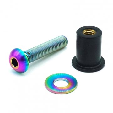 Dress Up Bolts Body Kit Hardware - M5 x .8 x 25mm Titanium Button Head Bolt with 15mm Well Nut - Combo 3 (Cosmic Burn)